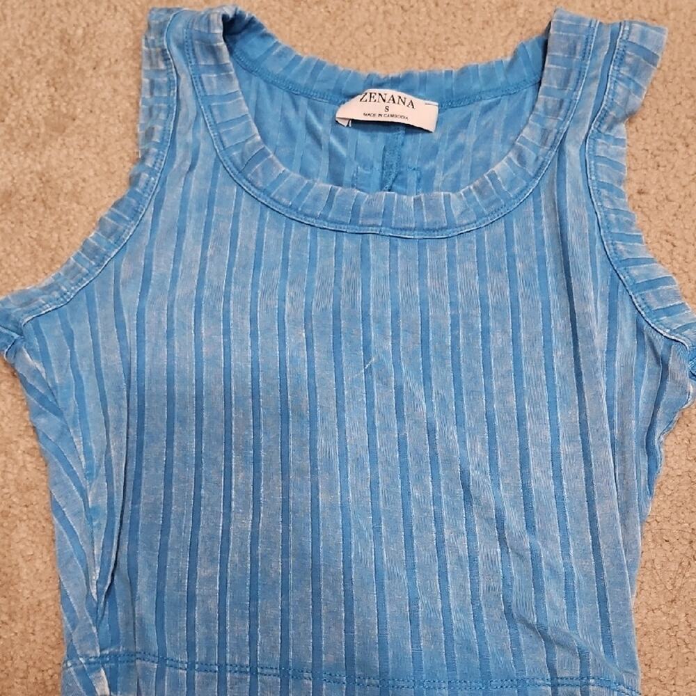Zenana Ribbed Semi-Cropped Tank – Turquoise Blue, Small - Picture 2 of 5